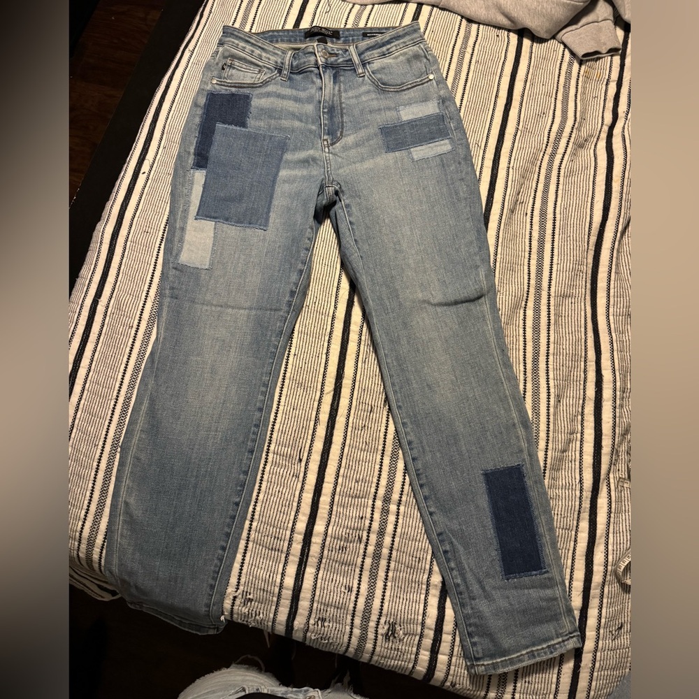 Judy Blue Light Blue Patchwork Straight Leg Jeans